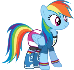 Size: 751x715 | Tagged: safe, artist:ranwere32, derpibooru import, rainbow dash, pegasus, pony, clothes, equestria girls outfit, female, g4, image, jacket, png, shirt, shoes, simple background, skirt, transparent background