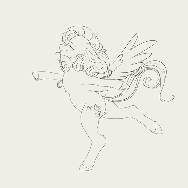 Size: 4000x4000 | Tagged: safe, artist:miokomata, derpibooru import, fluttershy, pegasus, pony, bipedal, chest fluff, cute, female, freckles, freckleshy, g4, image, jpeg, lineart, mare, monochrome, shyabetes, simple background, smiling, solo, spread wings, standing, standing on one leg, white background, wings