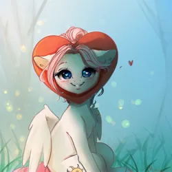 Size: 4000x4000 | Tagged: safe, artist:miokomata, derpibooru import, oc, oc:luna, unofficial characters only, pegasus, pony, blushing, chest fluff, cute, floating heart, floppy ears, grin, heart, heart eyes, image, jpeg, looking at you, ocbetes, sitting, smiling, smiling at you, solo, wingding eyes