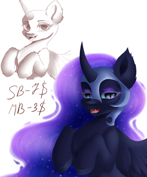 Size: 1492x1792 | Tagged: safe, artist:sheru, derpibooru import, nightmare moon, alicorn, auction, auction open, commission, fangs, horn, image, png, simple background, solo, white background, ych example, ych sketch, your character here