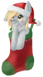 Size: 479x848 | Tagged: safe, artist:owlgizzards, derpibooru import, derpy hooves, candy, candy cane, christmas, christmas stocking, food, g4, hat, holiday, image, png, santa hat