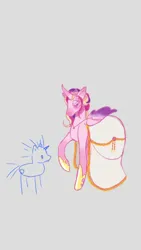 Size: 1080x1920 | Tagged: safe, artist:corgi05219367, derpibooru import, princess cadance, shining armor, alicorn, pony, unicorn, 2024, alternate hairstyle, clothes, dot eyes, dress, duo, duo male and female, female, g4, gray background, height difference, hoof shoes, horn, horn ring, image, jewelry, jpeg, larger female, lidded eyes, male, mare, messy mane, messy tail, necklace, princess shoes, raised hoof, redraw, ring, ship:shiningcadance, shipping, simple background, size difference, smaller male, stallion, straight, stylistic suck, tail, toy interpretation, wedding dress, wings