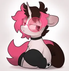 Size: 2923x3009 | Tagged: safe, artist:mochi_nation, derpibooru import, oc, unofficial characters only, pony, unicorn, choker, commission, floppy ears, horn, image, jpeg, lidded eyes, sitting, solo