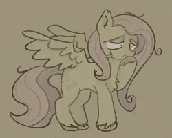 Size: 924x739 | Tagged: safe, artist:clandestine, derpibooru import, fluttershy, pegasus, pony, chest fluff, colored pinnae, cutie mark, derpibooru exclusive, desaturated, ear fluff, g4, image, lidded eyes, nervous, pink mane, pink tail, png, solo, standing, tail, unshorn fetlocks, wings