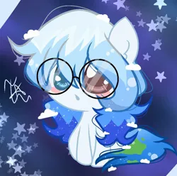 Size: 1068x1060 | Tagged: safe, derpibooru import, oc, oc:altersmay earth, ponified, pegasus, pony, accessory, chibi, cute, earthbetes, glasses, heterochromia, image, jpeg, planet ponies, round glasses, signature, sitting, solo, stars