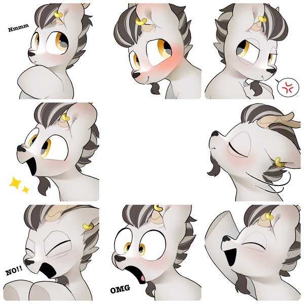 Size: 4096x4096 | Tagged: safe, artist:mochi_nation, derpibooru import, oc, unofficial characters only, goat, blushing, bust, commission, cross-popping veins, ear piercing, earring, emanata, expressions, eyes closed, goat oc, image, jewelry, jpeg, male, open mouth, open smile, pictogram, piercing, smiling, solo, sparkles