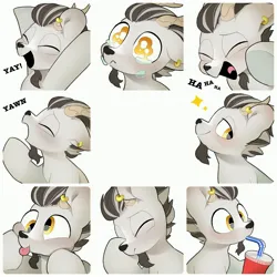 Size: 4096x4096 | Tagged: safe, artist:mochi_nation, derpibooru import, oc, unofficial characters only, goat, bust, commission, crying, drink, drinking, drinking straw, ear piercing, earring, expressions, eye shimmer, eyes closed, goat oc, image, jewelry, jpeg, male, open mouth, open smile, piercing, smiling, solo, sparkles, squishy cheeks, tongue out, yawn