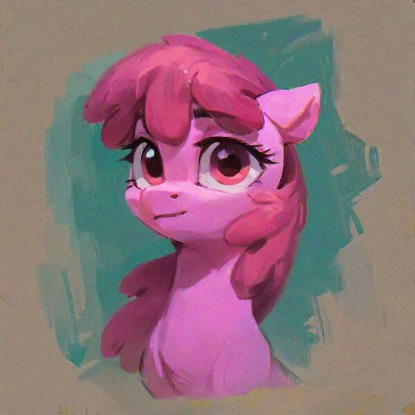 Size: 1024x1024 | Tagged: safe, ai content, derpibooru import, machine learning generated, stable diffusion, berry punch, berryshine, earth pony, pony, generator:pony diffusion v6 xl, image, jpeg, painting, simple background, smiling, solo
