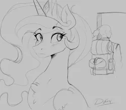 Size: 3300x2900 | Tagged: safe, artist:thelunarmoon, derpibooru import, princess celestia, oc, oc:anon, alicorn, human, pony, bust, chest fluff, duo, duo male and female, ethereal mane, female, folded wings, gray background, grayscale, human male, image, looking back, male, mare, monochrome, png, simple background, sketch, slender, thin, wings