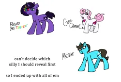 Size: 1180x800 | Tagged: safe, derpibooru import, oc, oc:glass cannon, oc:miss teri, oc:rokuro ryo/tiger eye, unofficial characters only, earth pony, pony, unicorn, boring mare, colored horn, earth pony oc, edgy, horn, image, png, simple background, small mare, unicorn oc, weird eye, white background