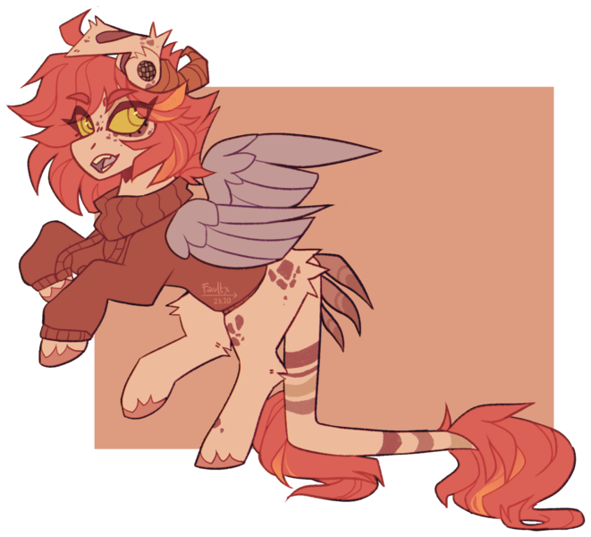 Size: 1600x1452 | Tagged: safe, artist:faultx, derpibooru import, oc, oc:faultx, pegasus, pony, clothes, colored wings, female, horns, image, mare, png, simple background, solo, sweater, wings