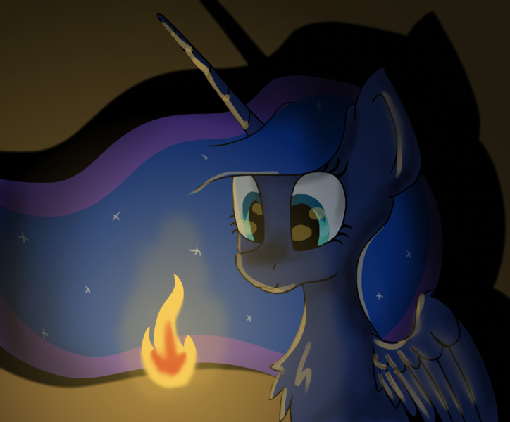 Size: 1304x1080 | Tagged: safe, artist:chevaleto, derpibooru import, princess luna, alicorn, pony, animated, animated png, derpibooru exclusive, ethereal mane, fire, g4, image, loop, partially open wings, perfect loop, png, solo, wings