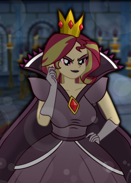 Size: 5711x8009 | Tagged: safe, artist:emeraldblast63, derpibooru import, sunset shimmer, human, equestria girls, bare shoulders, big breasts, black lipstick, breasts, busty sunset shimmer, clothes, cosplay, costume, crossover, crown, diamond, dress, evil, eyebrows down, eyeshadow, female, g4, gloves, gown, image, jewelry, lipstick, long gloves, makeup, png, red eyes, red eyeshadow, regalia, shadow queen, smiling, solo, solo female, super mario bros.