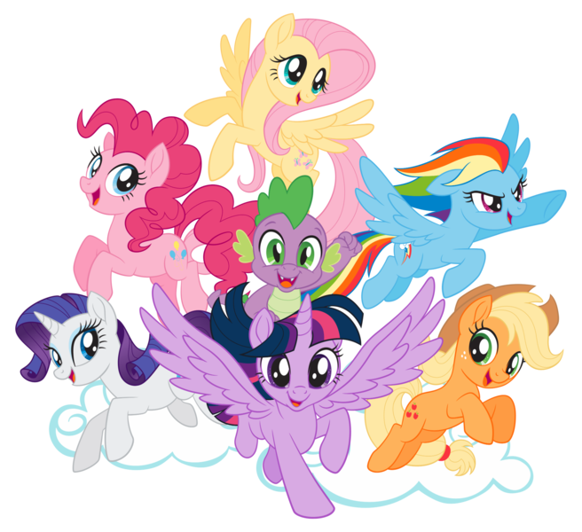 Size: 2048x1872 | Tagged: safe, derpibooru import, official, applejack, fluttershy, pinkie pie, rainbow dash, rarity, spike, twilight sparkle, alicorn, earth pony, pegasus, pony, unicorn, my little pony: the movie, cloud, female, flying, g4, horn, image, jumping, mane seven, mane six, mare, png, simple background, spread wings, transparent background, wings, zazzle