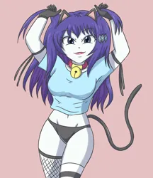 Size: 2500x2900 | Tagged: suggestive, artist:sumin6301, derpibooru import, rarity, cat, human, equestria girls, bell, bell collar, belly button, black panties, black underwear, breasts, busty rarity, cat ears, catgirl, clothes, collar, eyebrows, eyebrows visible through hair, female, g4, gloves, hair, image, jpeg, lipstick, looking at you, panties, raricat, shirt, simple background, smiling, smiling at you, sock, solo, solo female, underwear