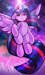 Size: 654x1081 | Tagged: safe, artist:llametsul, derpibooru import, twilight sparkle, twilight sparkle (alicorn), alicorn, pony, atg 2023, colored, g4, glow, glowing eyes, glowing horn, horn, image, newbie artist training grounds, png, red eyes, solo