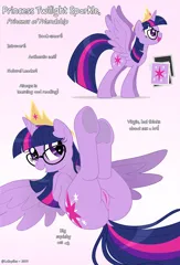 Size: 1080x1589 | Tagged: explicit, artist:lullapiies, derpibooru import, twilight sparkle, twilight sparkle (alicorn), alicorn, pony, anus, bookhorse, butt, female, g4, glasses, gradient background, human vagina on pony, image, looking at you, lying down, mare, nerd, nudity, on back, open mouth, plot, png, solo, solo female, spread wings, sultry pose, text, the ass was fat, twibutt, virgin, vulva, wings