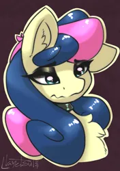 Size: 719x1023 | Tagged: safe, artist:llametsul, derpibooru import, bon bon, sweetie drops, pony, chest fluff, choker, colored sketch, eye clipping through hair, eyeshadow, image, makeup, png, signature, sketch, solo, wavy mouth
