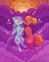 Size: 950x1200 | Tagged: safe, artist:vemrill, derpibooru import, oc, pony, duo, female, image, kissing, lesbian, mare, png