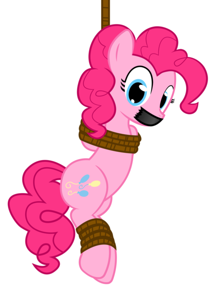Size: 1200x1647 | Tagged: safe, artist:cardshark777, derpibooru import, pinkie pie, earth pony, pony, bondage, bound and gagged, digital art, female, g4, gag, hanging, helpless, hooves behind back, image, looking at you, mare, pink mane, pink tail, png, rope, rope bondage, simple background, solo, suspended, suspension bondage, tail, tape, tape gag, tied up, transparent background