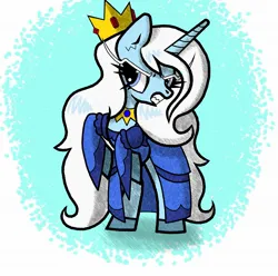 Size: 1849x1832 | Tagged: safe, artist:scandianon, derpibooru import, ponified, pony, unicorn, adventure time, clothes, crown, female, furrowed brow, grimace, horn, ice queen, image, jewelry, jpeg, mare, rearing, regalia, rule 63, sharp teeth, teeth