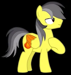 Size: 717x760 | Tagged: artist needed, safe, derpibooru import, oc, oc:thunder (fl), unofficial characters only, pegasus, pony, black background, image, jpeg, male, pointing at self, show accurate, simple background, smiling, solo