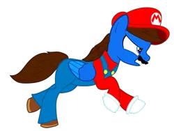 Size: 1024x768 | Tagged: safe, artist:bluemario11, derpibooru import, oc, oc:blue thunder, pegasus, clothes, facial hair, g4, hat, image, male, mario, mario day, mario hat, moustache, png, simple background, super mario bros., transparent background