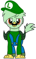 Size: 480x783 | Tagged: safe, artist:rydersimmer, derpibooru import, oc, oc:gregory griffin, gryphon, clothes, costume, facial hair, g4, image, luigi, luigi hat, male, mar10 day, mario day, moustache, png, simple background, solo, transparent background