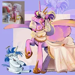 Size: 720x720 | Tagged: safe, artist:coypuppy, derpibooru import, princess cadance, shining armor, alicorn, pony, unicorn, duo, exploitable meme, horn, image, jpeg, meme