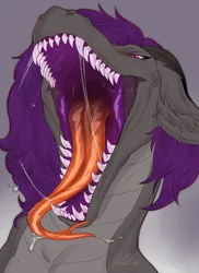 Size: 2760x3800 | Tagged: suggestive, artist:lissfourtea, derpibooru import, oc, oc:fritzy, dragon, dragoness, drool, drool string, female, forked tongue, image, maw, mawshot, open mouth, png, tongue out