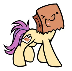 Size: 860x842 | Tagged: safe, artist:paperbagpony, derpibooru import, oc, oc:paper bag, earth pony, earth pony oc, fake cutie mark, image, one eye closed, png, simple background, white background, wink