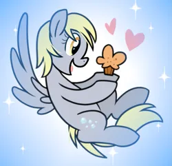 Size: 1009x971 | Tagged: safe, artist:paperbagpony, derpibooru import, derpy hooves, cute, derpabetes, floating heart, food, heart, image, muffin, png, sparkles