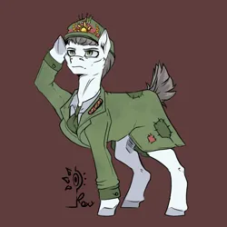 Size: 3000x3000 | Tagged: safe, derpibooru import, oc, unofficial characters only, earth pony, pony, equestria at war mod, clothes, earth pony oc, hat, image, male, necktie, png, salute, short tail, simple background, solo, stallion, tail, uniform