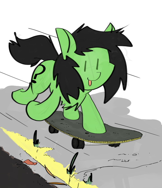 Size: 2467x2861 | Tagged: safe, artist:ponny, derpibooru import, oc, oc:anonfilly, earth pony, pony, :p, colored, female, filly, foal, grass, image, png, sidewalk, skateboard, solo, tongue out
