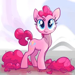 Size: 2048x2048 | Tagged: safe, artist:pfeffaroo, derpibooru import, pinkie pie, earth pony, pony, alternate hairstyle, cute, diapinkes, female, g4, haircut, high res, image, looking at you, mare, png, short mane, short tail, signature, smiling, smiling at you, solo, tail