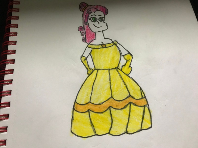Size: 4032x3024 | Tagged: safe, artist:alex-canine845, derpibooru import, sweetie belle, human, equestria girls, alternate hairstyle, beauty and the beast, belle, clothes, dress, evening gloves, female, g4, gloves, gown, hand on hip, humanized, image, jpeg, long gloves, namesake, pun, smiling, solo, traditional art, visual pun
