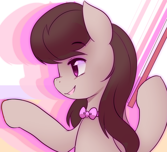 Size: 1563x1427 | Tagged: safe, artist:pekou, derpibooru import, octavia melody, earth pony, pony, bow (instrument), bowtie, eyebrows, eyebrows visible through hair, female, g4, hoof hold, image, mare, png, profile, smiling, solo
