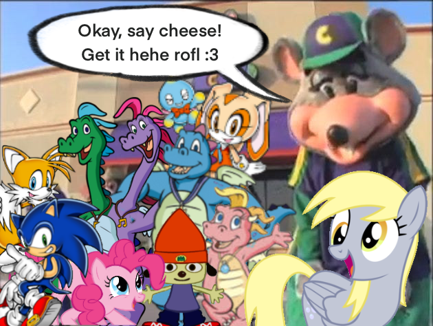 Size: 630x474 | Tagged: safe, derpibooru import, edit, derpy hooves, pinkie pie, chao, dog, earth pony, fox, hedgehog, mouse, pegasus, pony, rabbit, :3, animal, chucky e. cheese, cream the rabbit, dragon tales, group, image, miles "tails" prower, parappa the rapper, png, smiling, sonic the hedgehog, sonic the hedgehog (series), talking