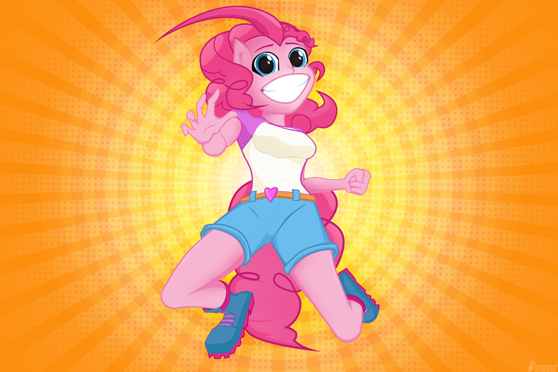 Size: 3300x2200 | Tagged: safe, artist:dersen, derpibooru import, pinkie pie, anthro, smile hd, clothes, creepy, creepy smile, creepypasta, g4, grimdark source, grotesque source, image, imminent death, in air, looking at you, png, shorts, smiling, smiling at you, xk-class end-of-the-world scenario