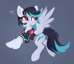Size: 3333x2864 | Tagged: safe, artist:magnaluna, derpibooru import, oc, unofficial characters only, pegasus, pony, blue background, blushing, clothes, cute, eye clipping through hair, eyebrows, eyebrows visible through hair, female, headphones, heart, high res, hoodie, image, mare, pegasus oc, png, simple background, solo, spread wings, tongue out, wings