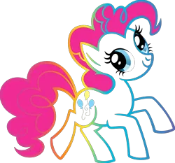 Size: 3300x3079 | Tagged: safe, derpibooru import, edit, editor:catachromatic, vector edit, pinkie pie, earth pony, pony, .svg available, female, g4, image, mare, partially transparent background, png, rainbow outlines, simple background, smiling, solo, style emulation, transparent background, vector