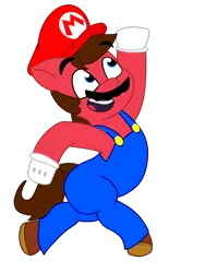 Size: 768x1024 | Tagged: safe, artist:bluemario11, derpibooru import, ponified, earth pony, pony, g5, clothes, facial hair, hat, image, jumping, male, mar10 day, mario, mario day, mario hat, moustache, nintendo, png, simple background, solo, super mario bros., super mario bros. wonder, transparent background