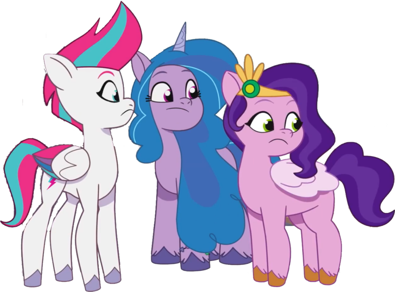 Size: 1196x883 | Tagged: safe, artist:pascalmulokozi2, derpibooru import, edit, edited screencap, screencap, izzy moonbow, pipp petals, zipp storm, pegasus, pony, unicorn, g5, my little pony: tell your tale, background removed, female, horn, image, mare, not a vector, png, royal sisters (g5), siblings, sisters, trio, trio female