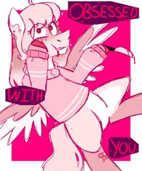 Size: 1000x1200 | Tagged: safe, artist:fuckomcfuck, derpibooru import, oc, oc:darling, pegasus, pony, ahoge, bandaid, blood, clothes, ear piercing, earring, fangs, freckles, heart, heart eyes, image, jewelry, knife, looking at you, piercing, png, solo, sparkles, sweater, wingding eyes