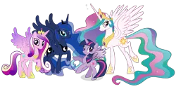 Size: 4813x2446 | Tagged: safe, artist:animesmek1984, derpibooru import, princess cadance, princess celestia, princess luna, twilight sparkle, twilight sparkle (alicorn), alicorn, pony, alicorn tetrarchy, concave belly, female, g4, height difference, image, physique difference, png, simple background, slender, tall, thin, transparent background