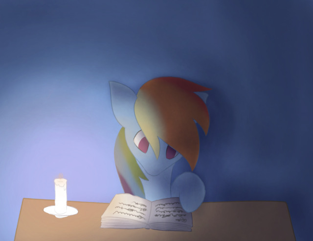 Size: 640x492 | Tagged: safe, artist:tkshoelace, derpibooru import, rainbow dash, pegasus, pony, image, jpeg, reading, solo