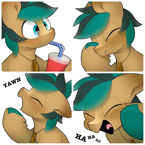 Size: 4096x4096 | Tagged: safe, artist:mochi_nation, derpibooru import, oc, unofficial characters only, earth pony, pony, bust, commission, drink, drinking, drinking straw, eyes closed, facehoof, floppy ears, hoof hold, image, jpeg, laughing, male, simple background, solo, stallion, unshorn fetlocks, white background, yawn