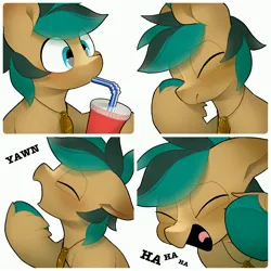Size: 4096x4096 | Tagged: safe, artist:mochi_nation, derpibooru import, oc, unofficial characters only, earth pony, pony, bust, commission, drink, drinking, drinking straw, eyes closed, facehoof, floppy ears, hoof hold, image, jpeg, laughing, male, simple background, solo, stallion, unshorn fetlocks, white background, yawn