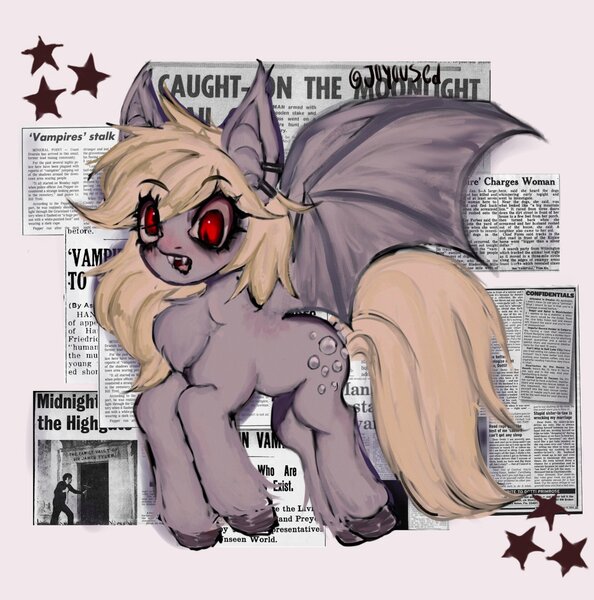 Size: 1661x1679 | Tagged: safe, artist:joyoused, derpibooru import, derpy hooves, bat pony, pony, female, image, jpeg, mare, newspaper, open mouth, open smile, smiling