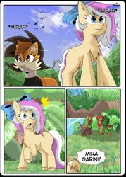 Size: 570x794 | Tagged: safe, artist:slasheramaya, derpibooru import, oc, oc:darini, oc:hope gate, unofficial characters only, earth pony, kirin, pony, comic, fan game, female, image, kirin oc, png, spanish, stringbound